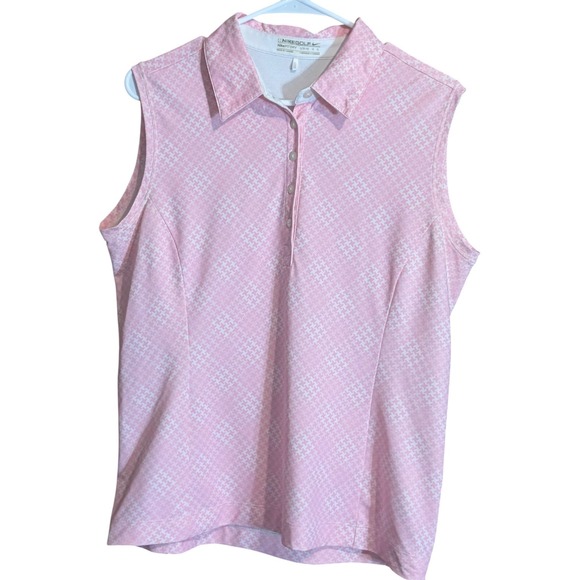 Nike Golf Tops - Nike Golf Womens Pink Houndstooth Sleeveless Polo Shirt Fit Dry Large 12-14
